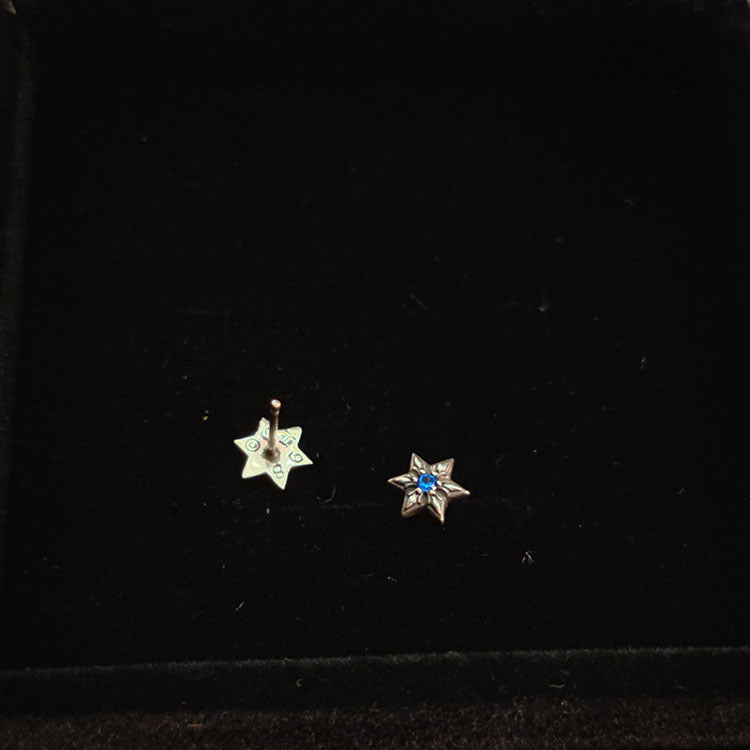 Star of David Stud Earrings in 925 Sterling Silver, Blue Cubic Zirconia