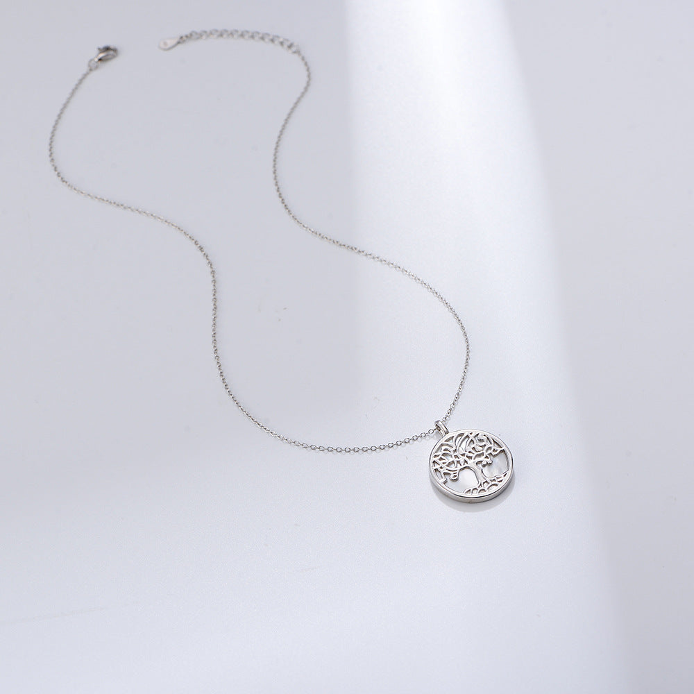 Tree of Life Necklace in 925 Sterling Silver, Shell Disc Pendant