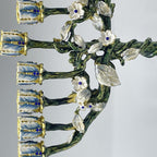 Designer Flowering Tree Hanukkah Menorah, Green Enamel with White Blossoms, 19 cm Tall