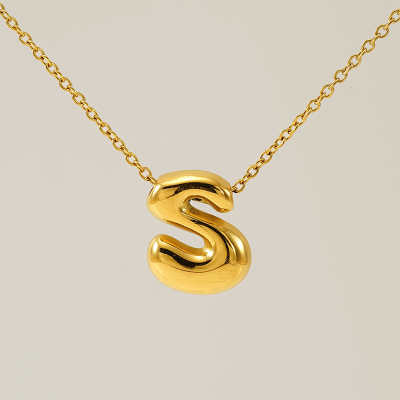 Initial Necklace in 18K Gold-Plated Stainless Steel, Bubble Letter A-Z