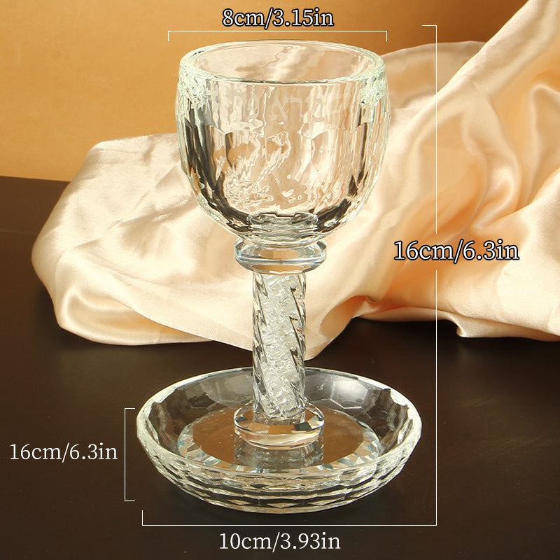 Crystal Glass Kiddush Cup with Saucer, 16 cm, Clear or Silver