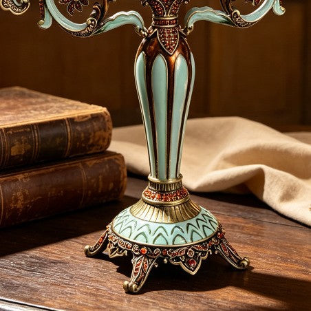 Grand Designer Hanukkah Menorah, Antique Copper & Mint Enamel, 36.5 cm Tall