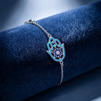 Hamsa Bracelet in 925 Sterling Silver, Turquoise & Blue Crystal
