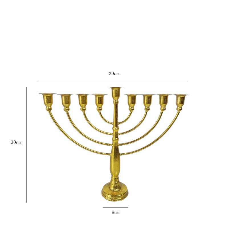 Classic Gold Menorah, 30 cm Tall, 9-Branch Hanukkah or 7-Branch Temple Style