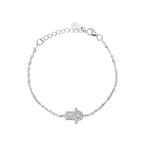 Hamsa Bracelet in 925 Sterling Silver, Pavé Cubic Zirconia Charm