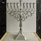 Grand Silver-Tone Hanukkah Menorah, Ornate Cast Design, 40 cm Tall