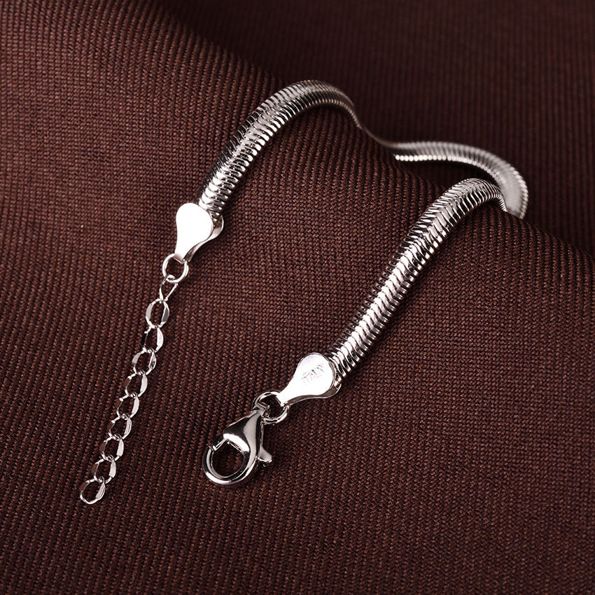 Flat Snake Chain Bracelet in 925 Sterling Silver, 5-6 mm