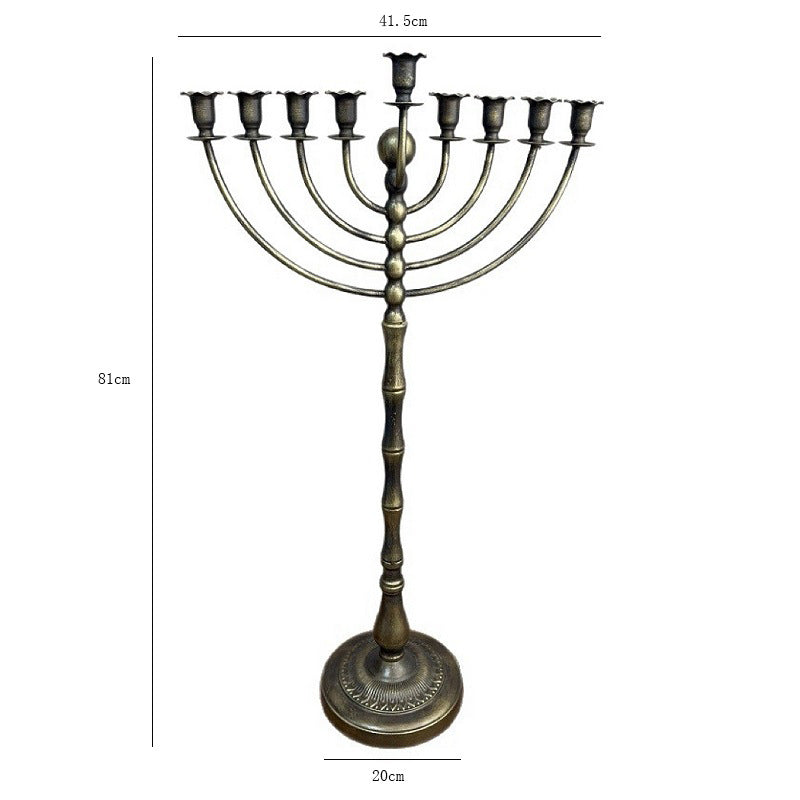 Grand Floor Menorah for Hanukkah, Antique Bronze Iron, 81 cm Tall