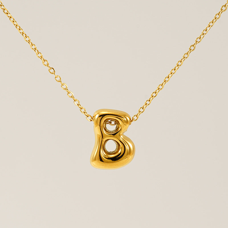 Initial Necklace in 18K Gold-Plated Stainless Steel, Bubble Letter A-Z