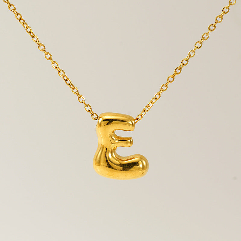Initial Necklace in 18K Gold-Plated Stainless Steel, Bubble Letter A-Z