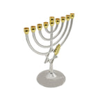 Silver & Gold Star of David Hanukkah Menorah with Wheat, 18 cm Tall