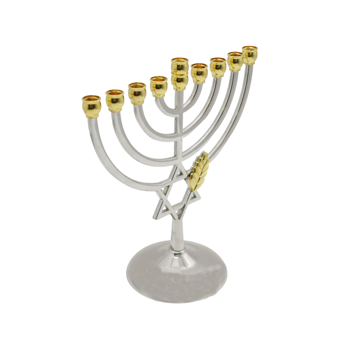 Silver & Gold Star of David Hanukkah Menorah with Wheat, 18 cm Tall