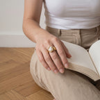 Baroque Pearl & Gold Nugget Ring in 18K Gold-Plated Stainless Steel, Open Band - everyday wear