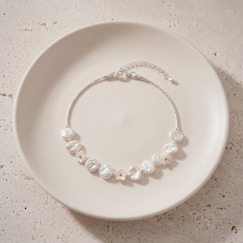 Baroque Pearl Flower Bracelet in 925 Sterling Silver, Freshwater Pearls