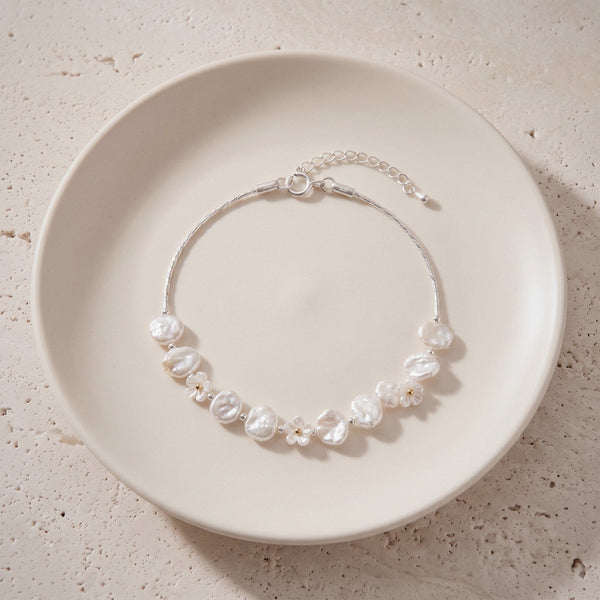 Baroque Pearl Flower Bracelet in 925 Sterling Silver, Freshwater Pearls