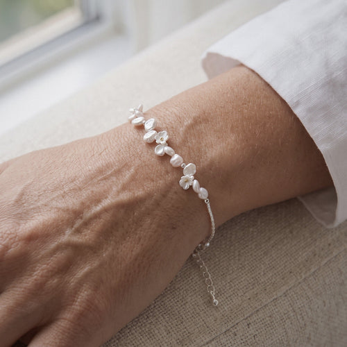 Baroque Pearl Flower Bracelet in 925 Sterling Silver, Freshwater Pearls - worn