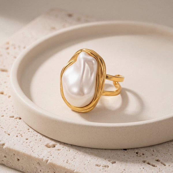 Statement Baroque Pearl Ring in 18K Gold-Plated Stainless Steel