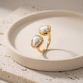 Twin Baroque Pearl Ring in 18K Gold-Plated Stainless Steel, Open Band