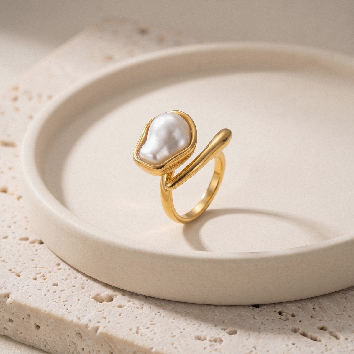 Baroque Pearl Wrap Ring in 18K Gold-Plated Stainless Steel