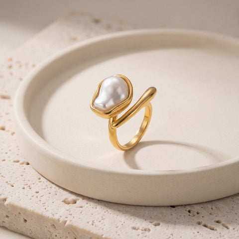 Baroque Pearl Wrap Ring in 18K Gold-Plated Stainless Steel