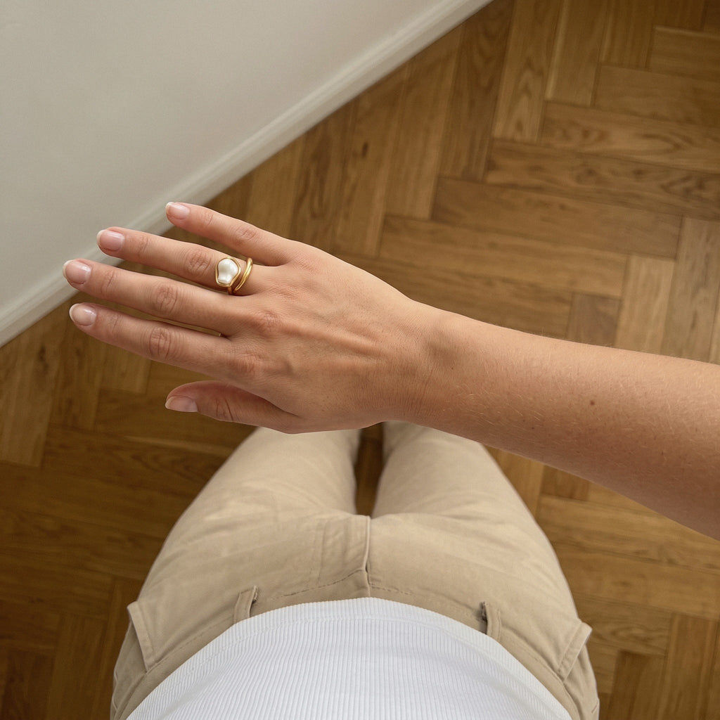 Baroque Pearl Wrap Ring in 18K Gold-Plated Stainless Steel - everyday wear 2