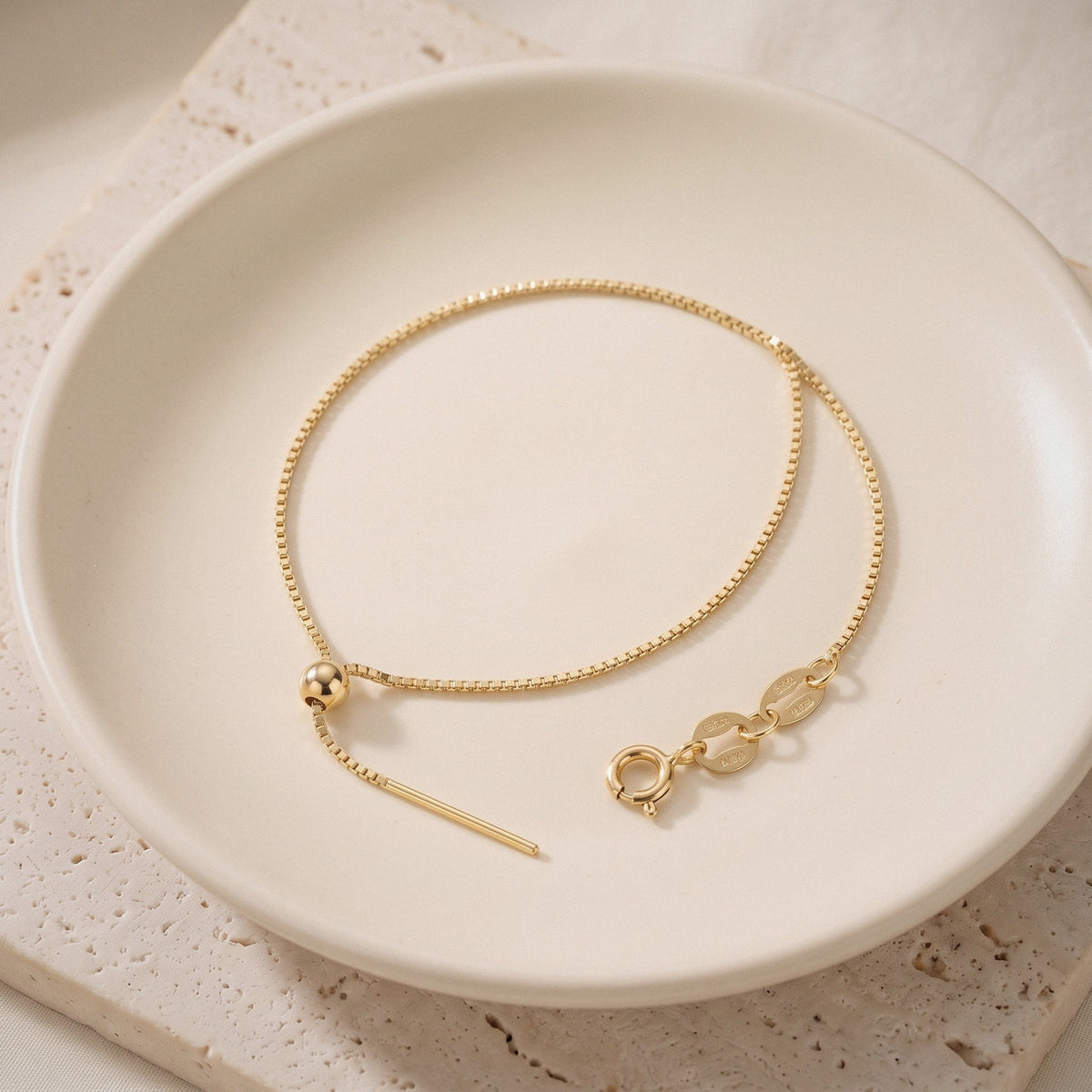 Box Chain Necklace in Gold Plated 925 Sterling Silver, 18 Inch Adjustable