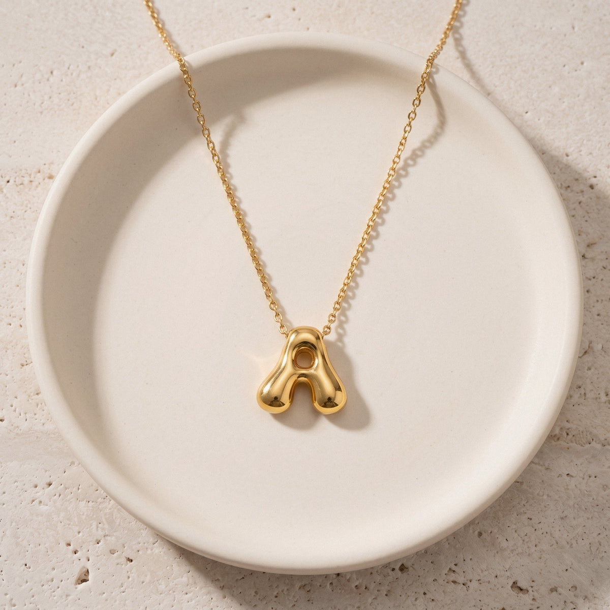 Initial Necklace in 18K Gold-Plated Stainless Steel, Bubble Letter - Gold