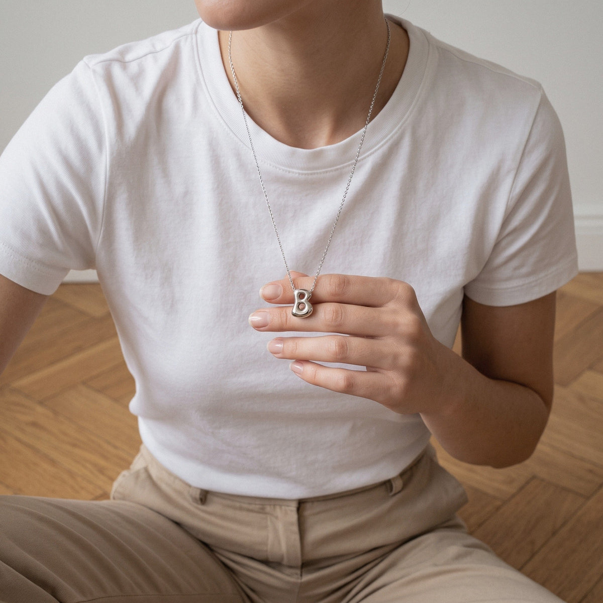 Initial Necklace in 18K Gold-Plated Stainless Steel, Bubble Letter - everyday wear