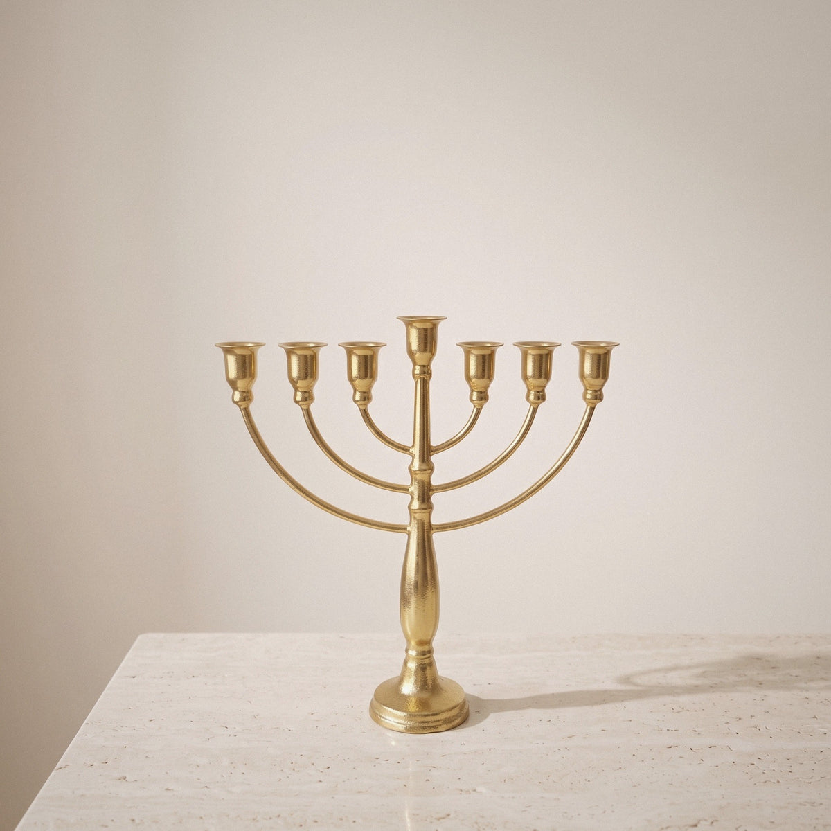 Classic Gold Menorah, 11.8 in (30 cm) Tall, 9-Branch Hanukkah or 7-Branch Temple Style - 7-Branch
