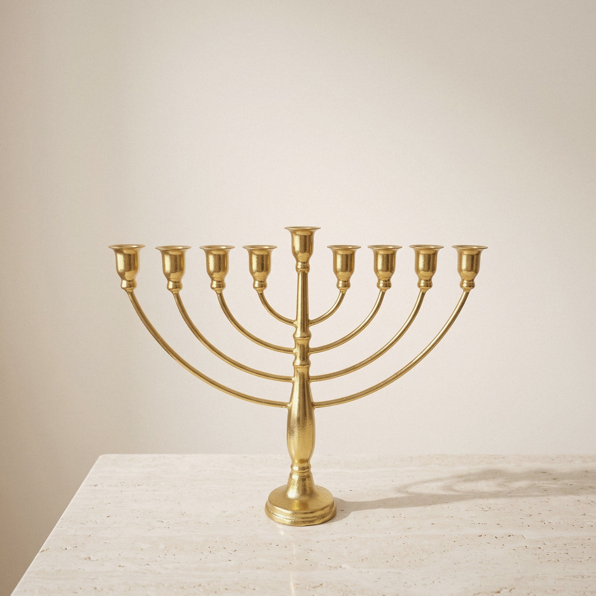 Classic Gold Menorah, 30 cm Tall, 9-Branch Hanukkah or 7-Branch Temple Style