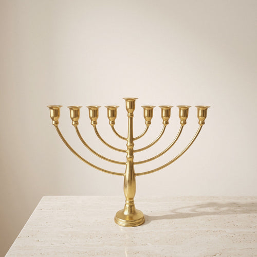 Classic Gold Menorah, 30 cm Tall, 9-Branch Hanukkah or 7-Branch Temple Style