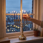Classic Hanukkah Menorah, Polished Silver or Gold Finish, 12 Inch Tall - at home