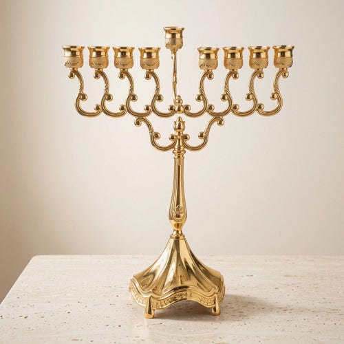 Classic Hanukkah Menorah, Polished Silver or Gold Finish, 12 Inch Tall