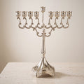Classic Hanukkah Menorah, Polished Silver or Gold Finish, 10.6 in (27 cm) Tall - Silver