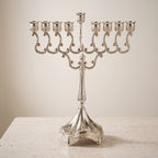 Classic Hanukkah Menorah, Polished Silver or Gold Finish, 10.6 in (27 cm) Tall - Silver