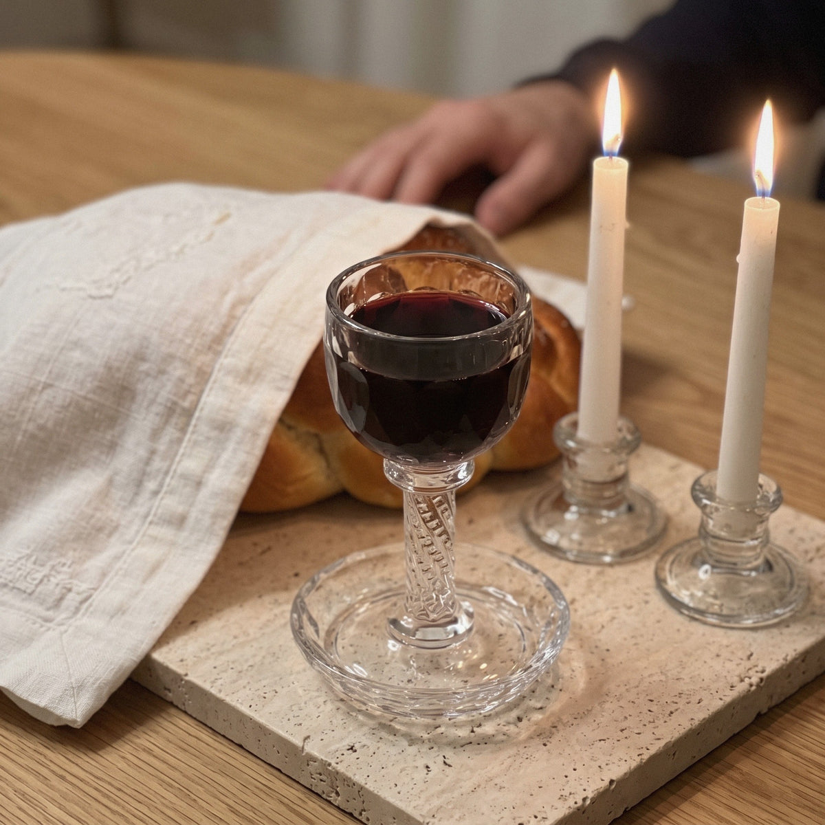 Crystal Glass Kiddush Cup with Saucer, 16 cm, Clear or Silver - at home
