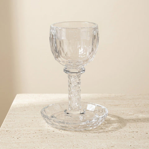 Crystal Glass Kiddush Cup with Saucer, 6.3 in (16 cm), Clear or Silver