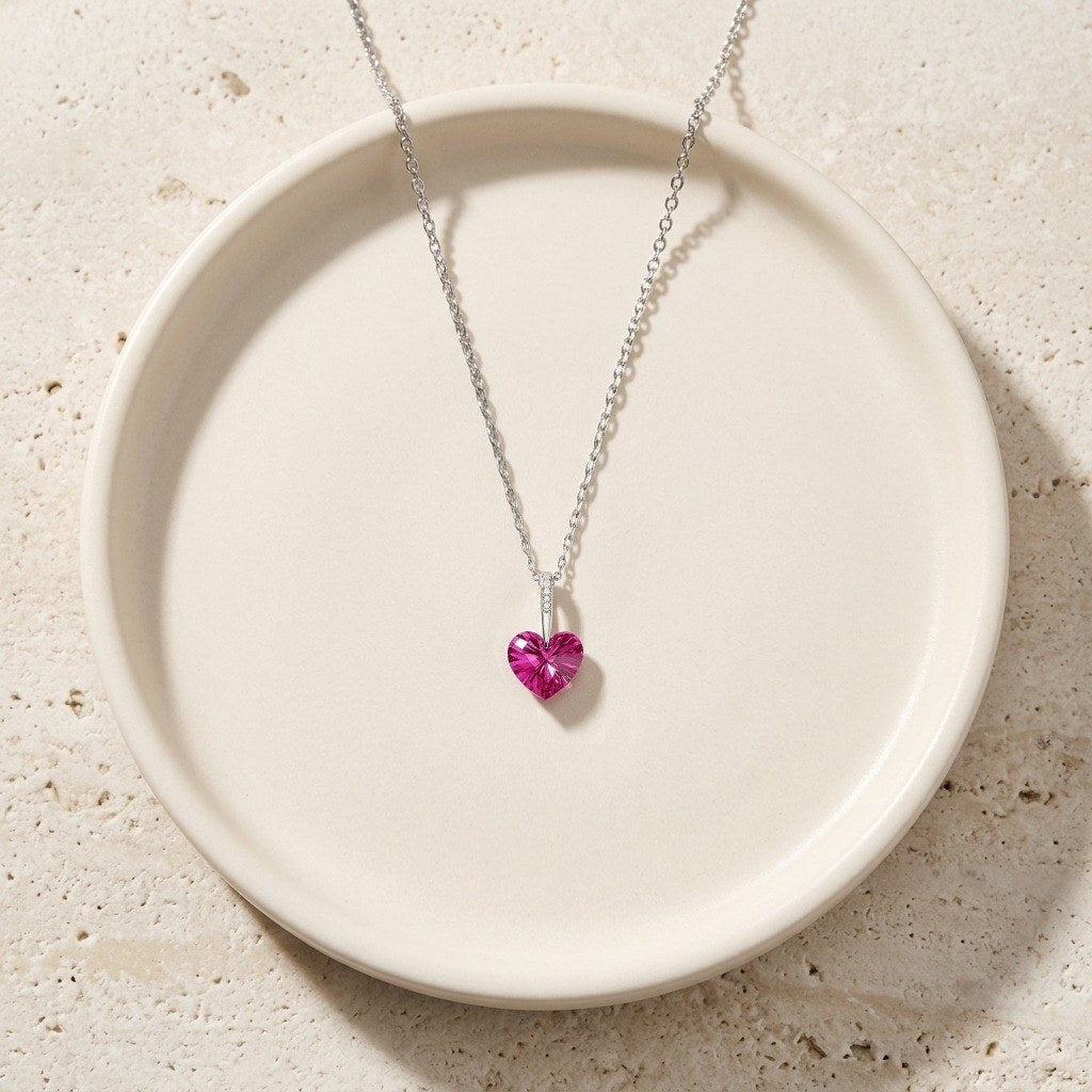 Crystal Heart Necklace in 925 Sterling Silver, 4 Colors - Rose