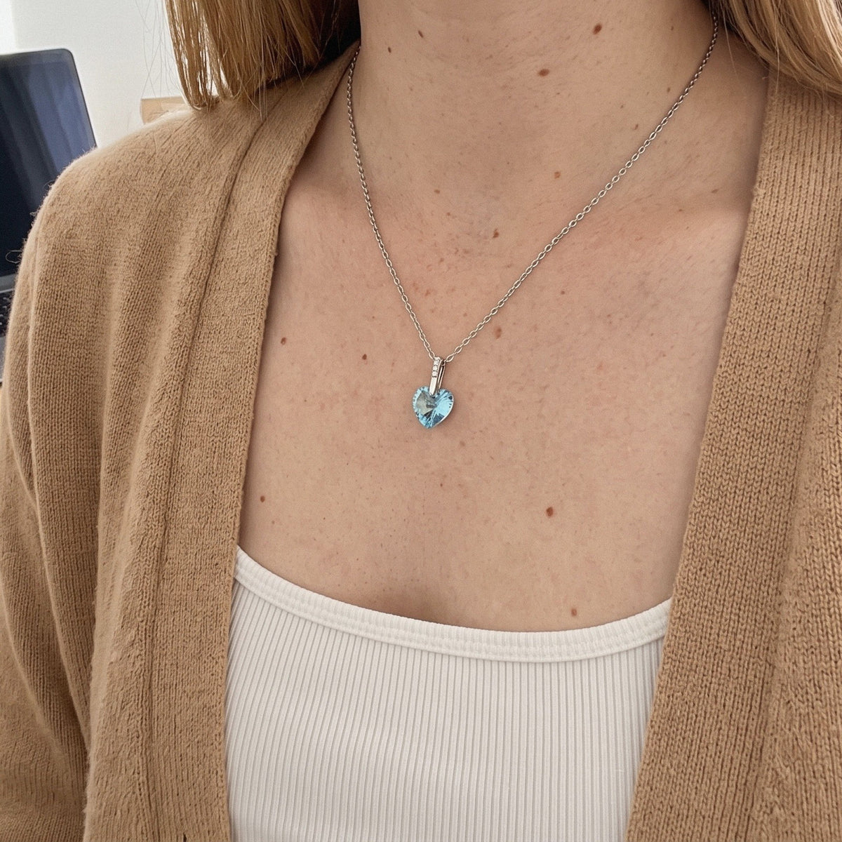 Crystal Heart Necklace in 925 Sterling Silver, 5 Colors - everyday wear