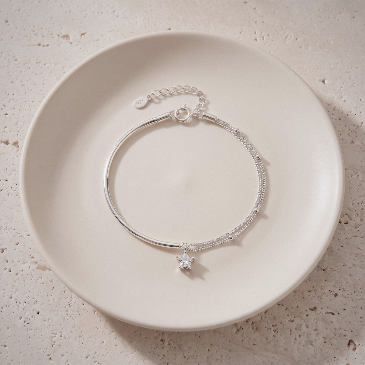 Dainty Star Bracelet in 925 Sterling Silver, Double Strand