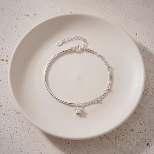 Dainty Star Bracelet in 925 Sterling Silver, Double Strand