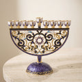 Designer Arch Hanukkah Menorah, Purple & Gold Enamel, 18 cm Tall