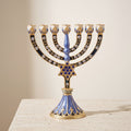 Designer Blue Enamel Hanukkah Menorah with Star of David, 16 cm Tall