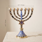 Designer Blue Enamel Hanukkah Menorah with Star of David, 16 cm Tall - size and dimensions