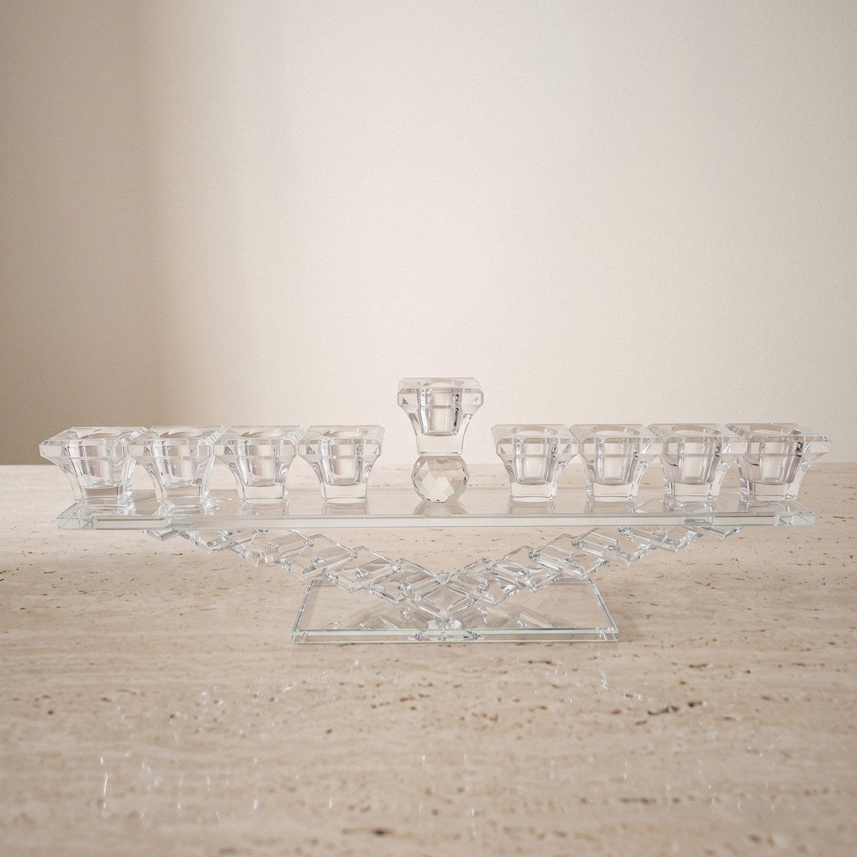 Designer Crystal Glass Hanukkah Menorah, 9 Cups, Clear, Amber or Rainbow - Clear, Tall