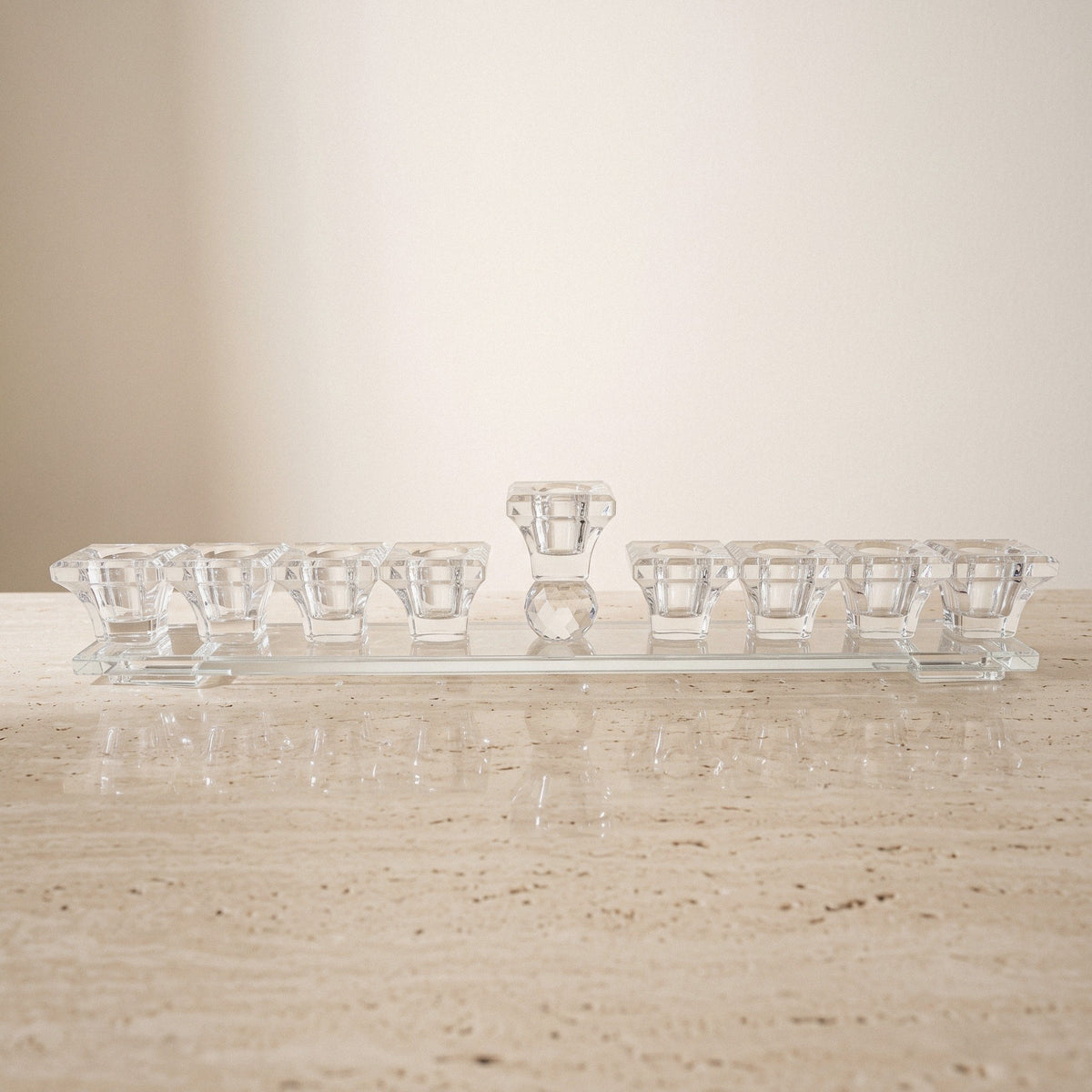 Designer Crystal Glass Hanukkah Menorah, 9 Cups, Clear, Amber or Rainbow