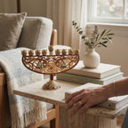 Designer Jeweled Arch Hanukkah Menorah, Red & Gold Enamel, 17 cm Tall - at home