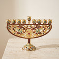Designer Jeweled Arch Hanukkah Menorah, Red & Gold Enamel, 17 cm Tall