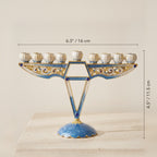 Designer Modern V Hanukkah Menorah, Blue & White Enamel, 16 cm Tall - size and dimensions