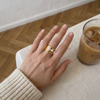 Double Pearl Wide Band Ring in 18K Gold-Plated Stainless Steel - everyday wear